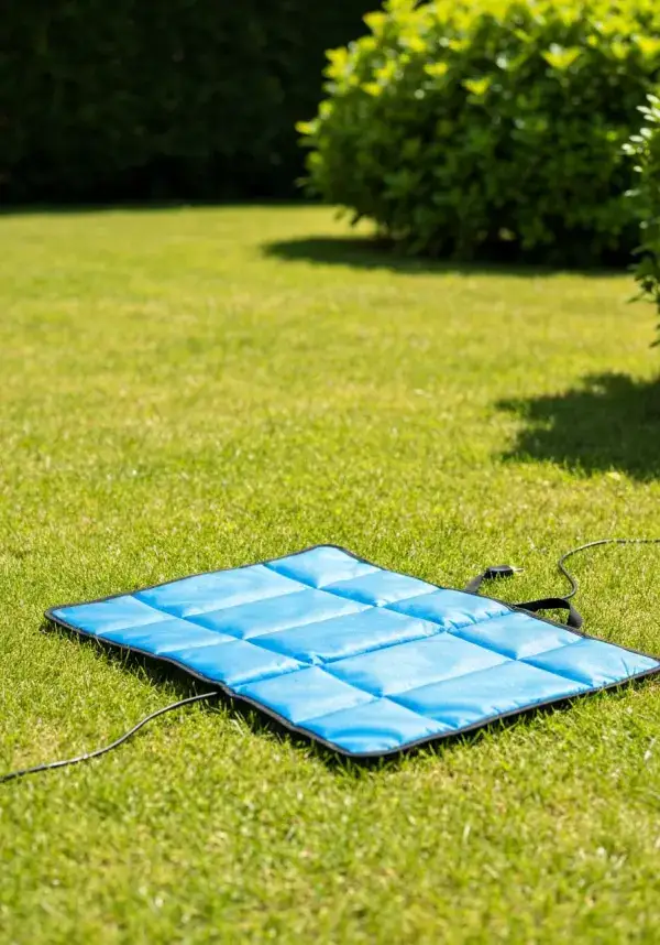 Tapis rafraîchissant utilisé en extérieur avec un chien